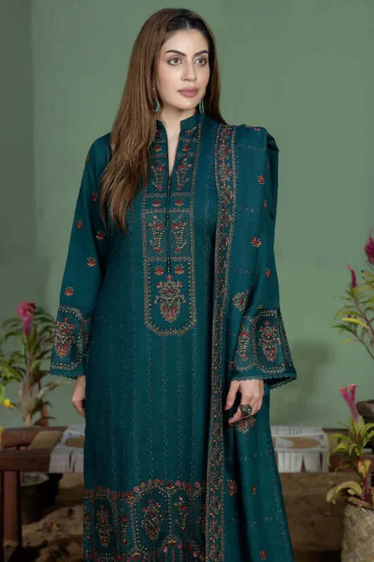 AJ-940 3 Piece Unstitched Heavy Embroidered Lawn Suit with Four-sided Embroidered Lawn Dupatta