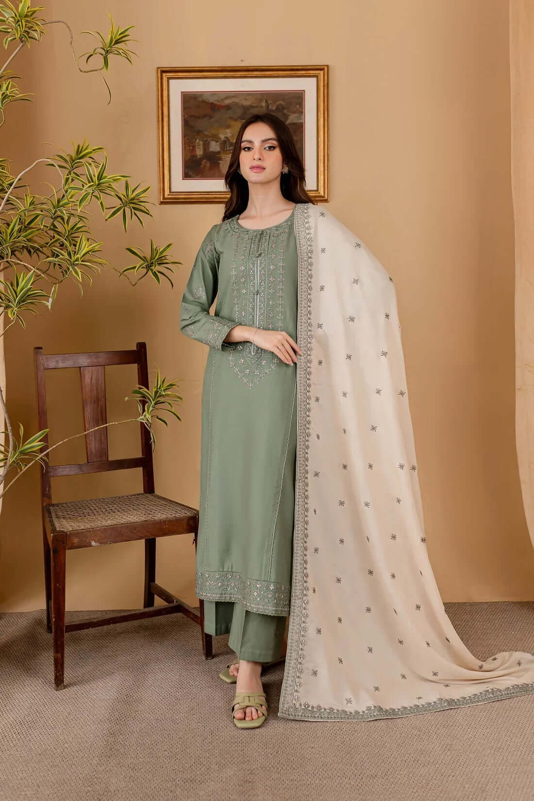 RP-600 3 Piece Unstitched Heavy Embroidered Lawn Suit with Embroidered Lawn Dupatta