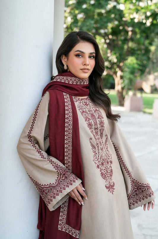 3 Piece Unstitched Embroidered Dhanak Suit | Vol 2