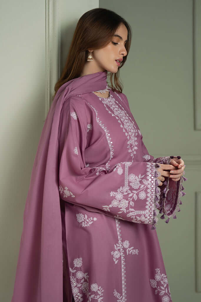 CS-900 3 Piece Unstitched Heavy Embroidered Lawn Suit with Four-sided Embroidered Chiffon Dupatta