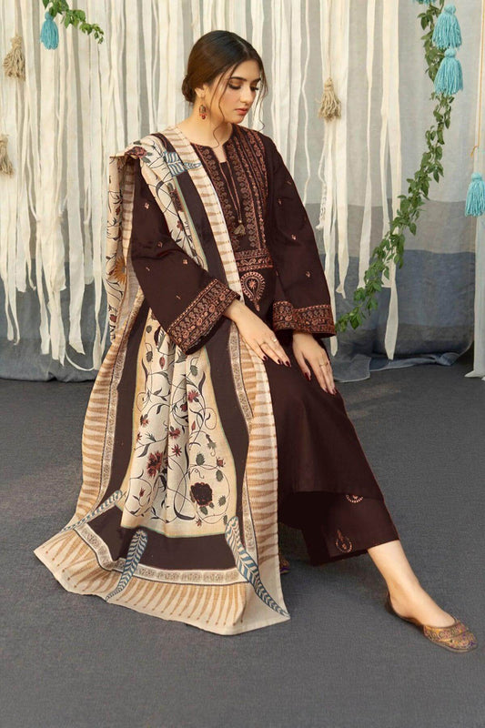 3 Piece Unstitched Embroidered Dhanak Suit | Vol 2