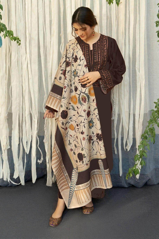 3 Piece Unstitched Embroidered Dhanak Suit | Vol 2