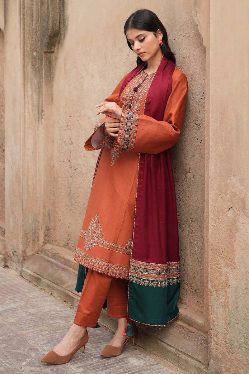 3 Piece Unstitched Embroidered Dhanak Suit | Vol 2
