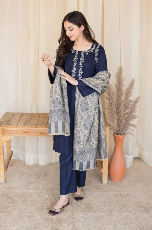 3 Piece Unstitched Embroidered Dhanak Suit | Vol 2