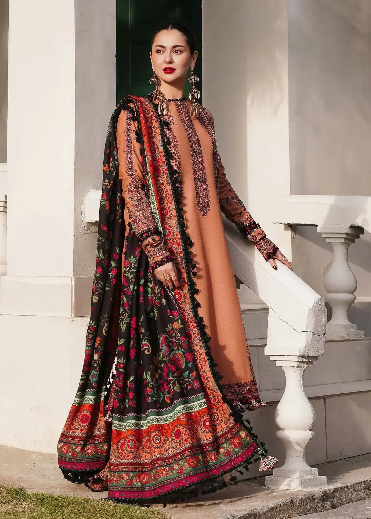 3 Piece Unstitched Embroidered Dhanak Suit with Printed Woolen Shawl | Vol 2