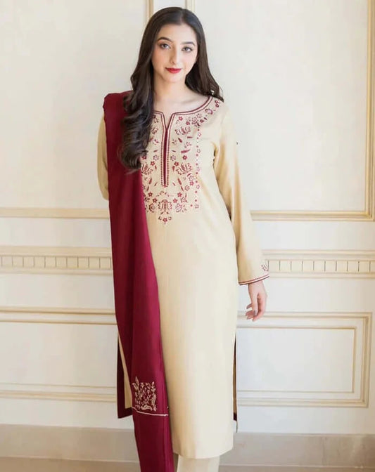 3 Piece Unstitched Embroidered Dhanak Suit | Vol 2