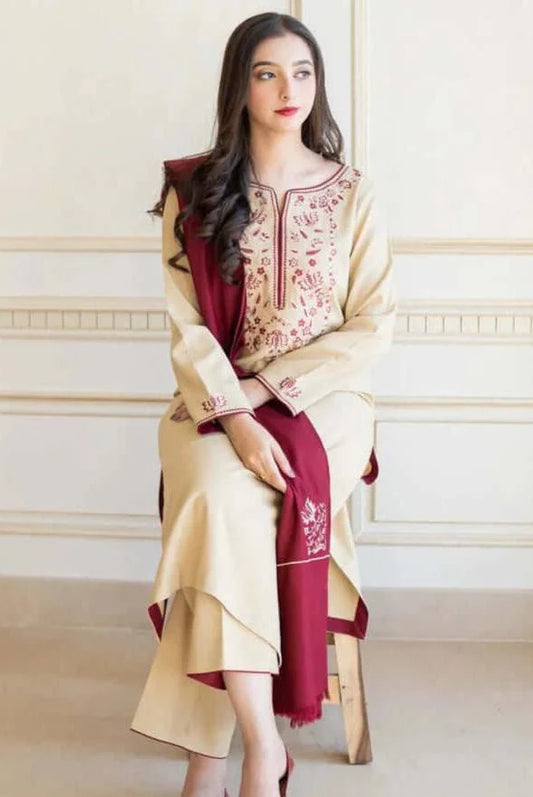 3 Piece Unstitched Embroidered Dhanak Suit | Vol 2