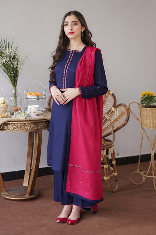 3 Piece Unstitched Embroidered Dhanak Suit | Vol 2
