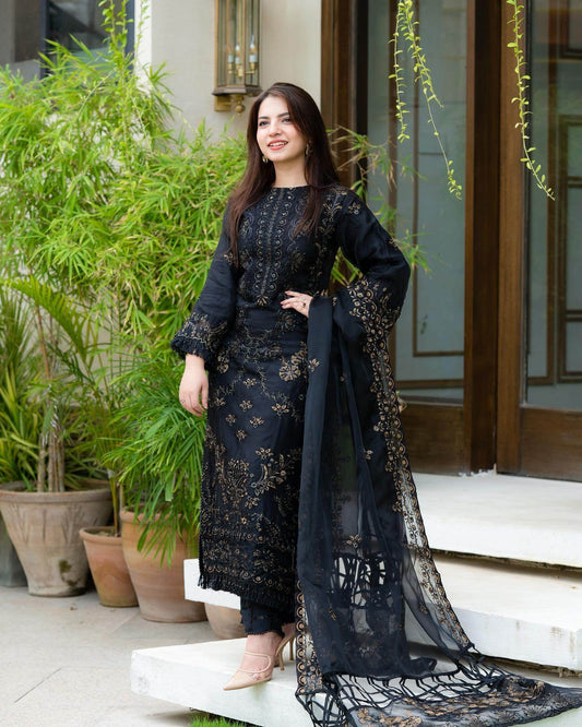 3 Piece Unstitched Embroidered Dhanak Suit | Vol 2