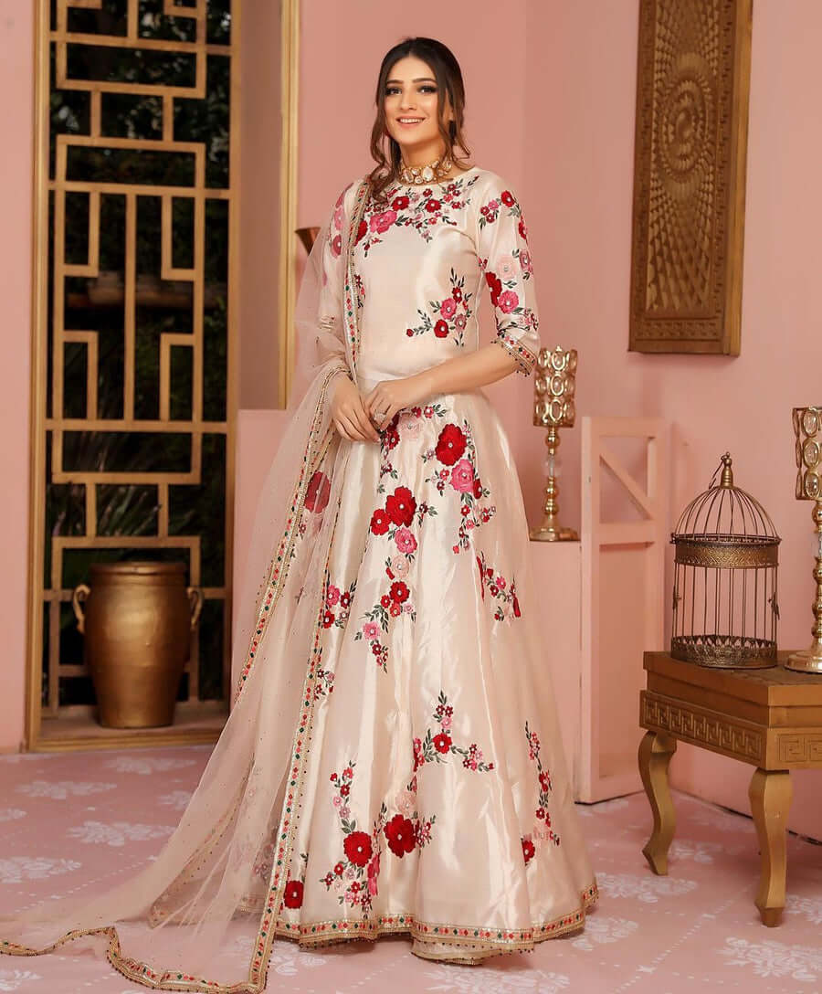 3 Piece Unstitched Embroidered Silk Frok / Mexi | Vol 2