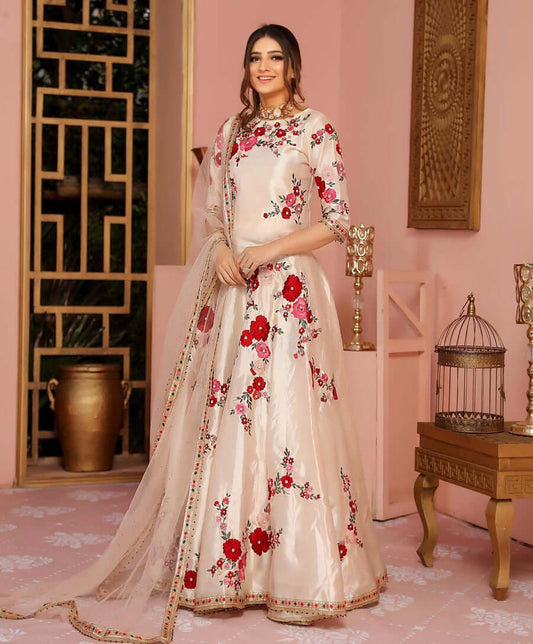 3 Piece Unstitched Embroidered Silk Frok / Mexi | Vol 2