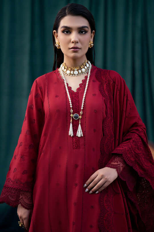 MO 24-3 Piece Unstitched Heavy Embroidered Chickan Kari Pure Lawn Suit with Heavy Embroidered Pure Lawn Dupatta