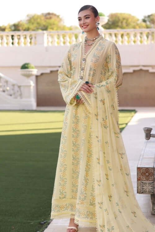 BR 801-3 Piece Unstitched Heavy Embroidered Pure Lawn Suit with Heavy Embroidered Chiffon Dupatta