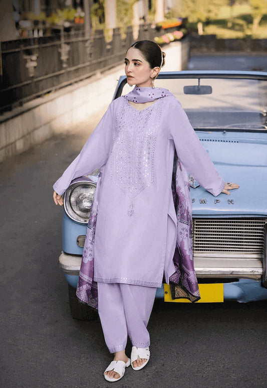 ZS 2625-3 Piece Unstitched Heavy Embroidered Pure Lawn Suit with Printed Lawn Dupatta