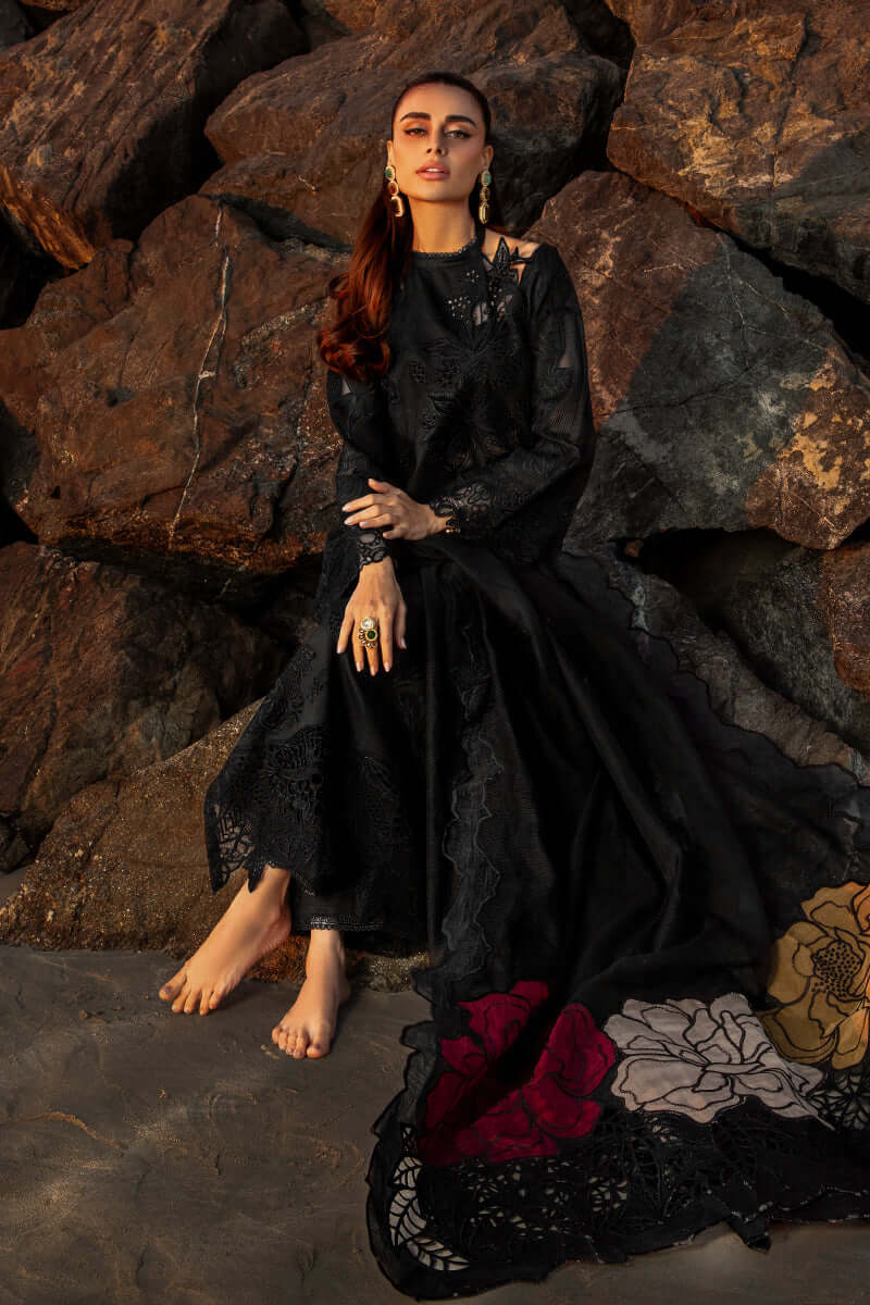 KH 2640-3 Piece Unstitched Heavy Embroidered Chickan Kari Pure Lawn Suit with Four Sided Embroidered Organza Dupatta