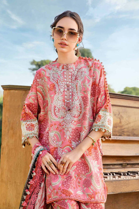 MB 458-3 Piece Unstitched Embroidered Pure Lawn Suit with Printed Lawn Dupatta
