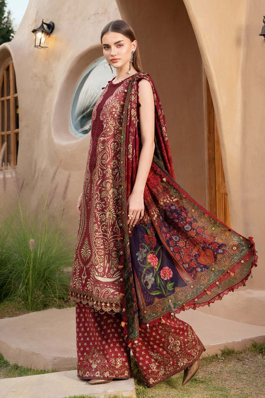 MB 478-3 Piece Unstitched Embroidered Pure Lawn Suit with Printed Lawn Dupatta