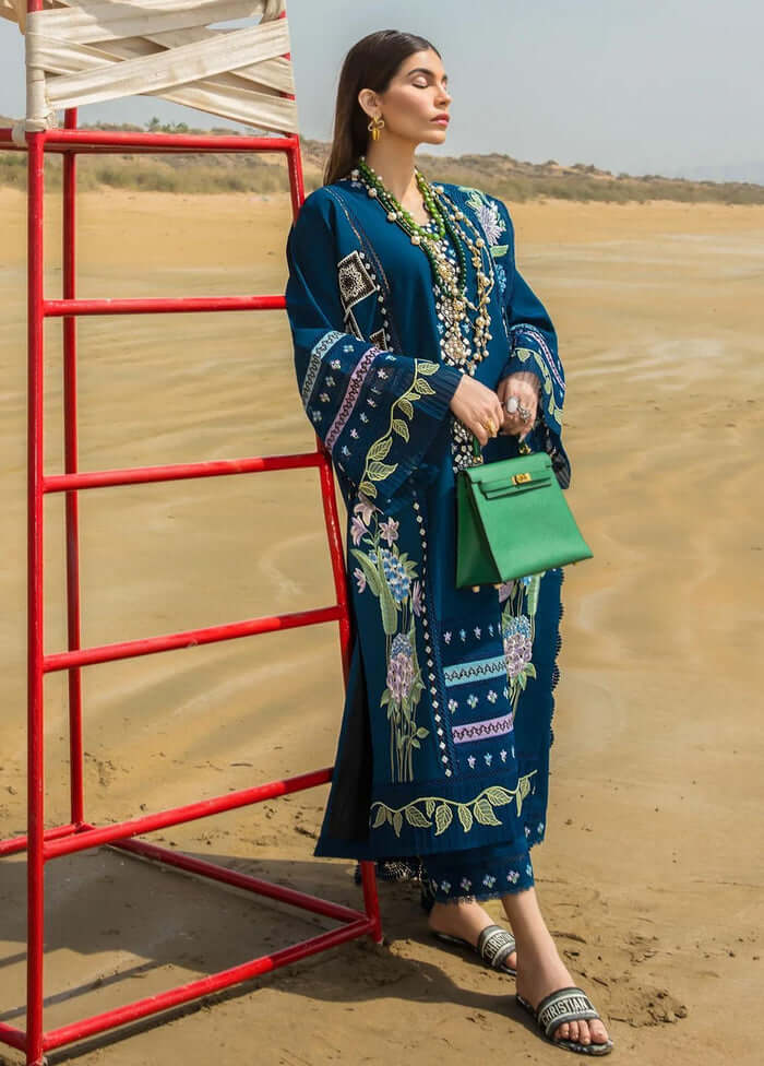 CM 30-3 Piece Unstitched Heavy Embroidered Pure Lawn Suit With Heavy Embroidered Organza Dupatta