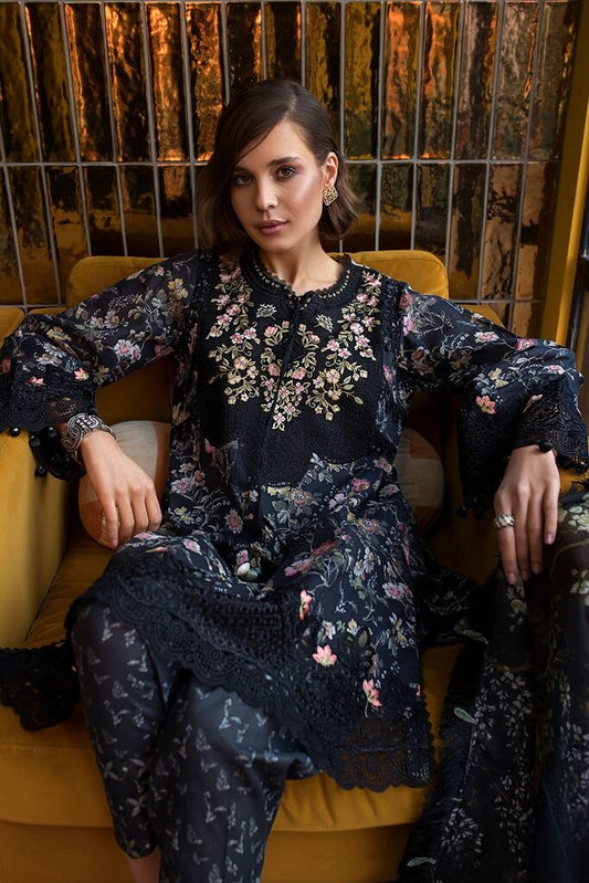 3 Piece Unstitched Embroidered Pure Lawn Suit with Fine Printed Silk Dupatta