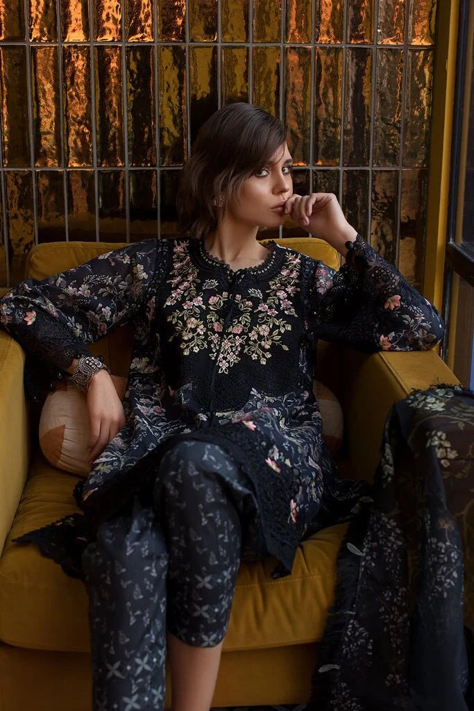 3 Piece Unstitched Embroidered Pure Lawn Suit with Fine Printed Silk Dupatta