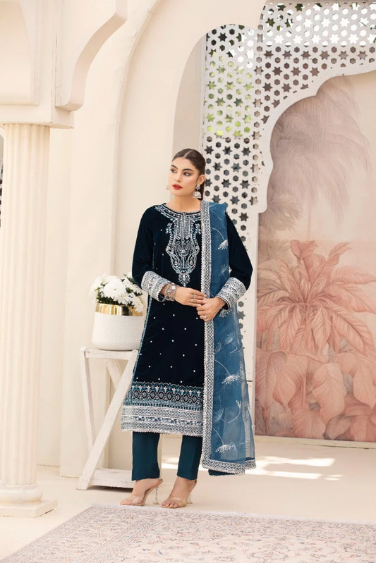 3 Piece Unstitched Embroidered Velvet Suit | Velvet Luxe