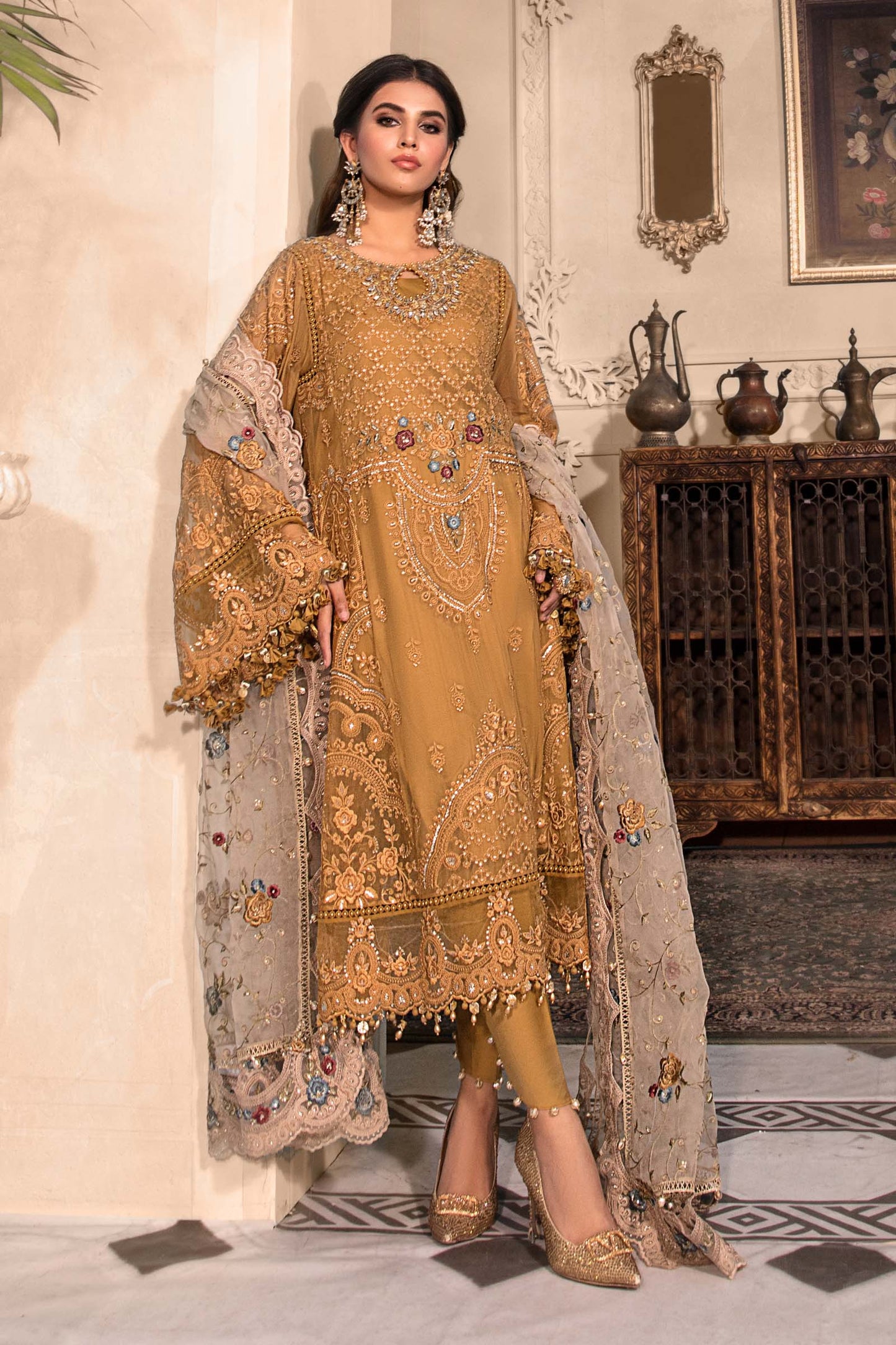 3 Piece Embroidered Chiffon Suit | Gleam 25