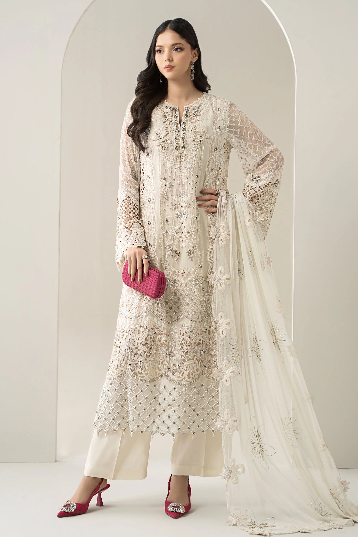 3 Piece Embroidered Chiffon Suit | Gleam 25