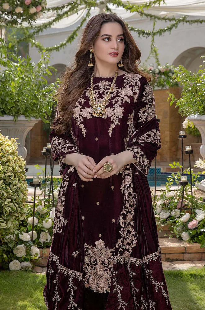 3 Piece Unstitched Embroidered Velvet Suit | Vol 1