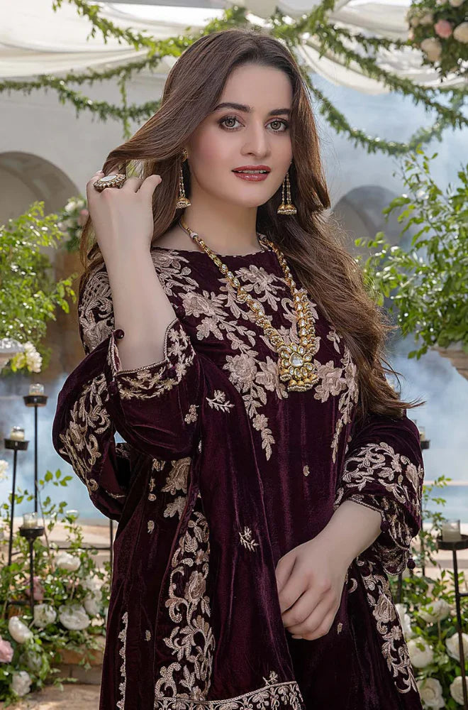 3 Piece Unstitched Embroidered Velvet Suit | Vol 1