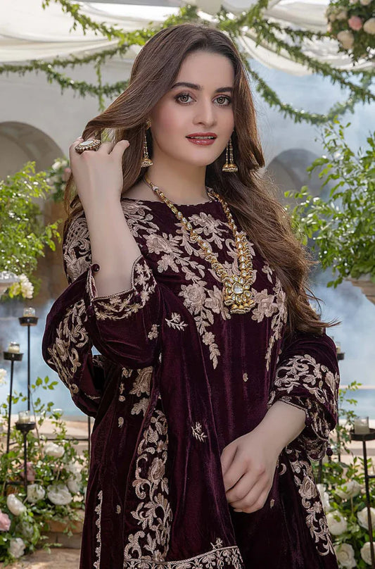 3 Piece Unstitched Embroidered Velvet Suit | Vol 1