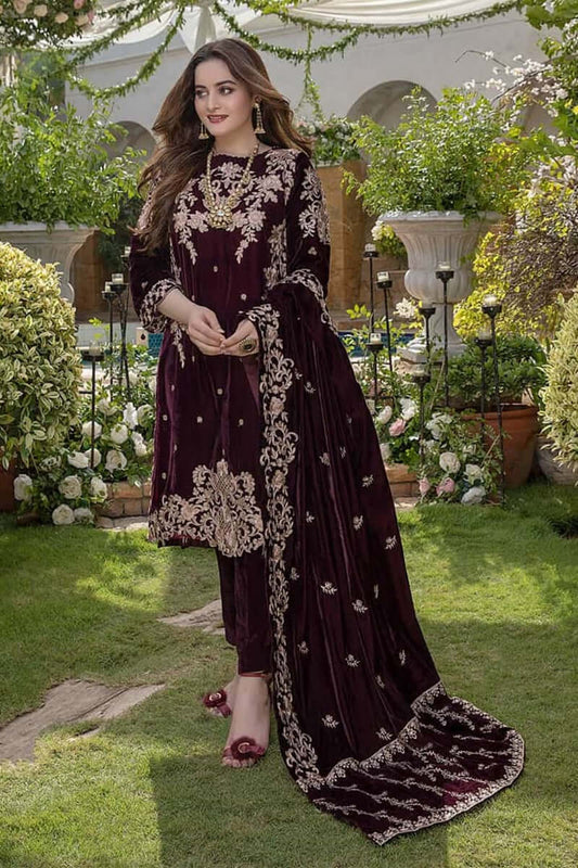 3 Piece Unstitched Embroidered Velvet Suit | Vol 1