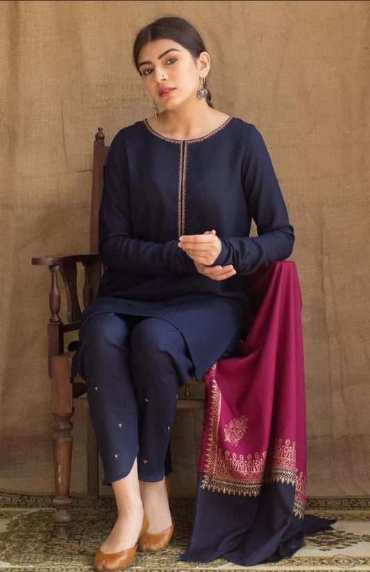 3 Piece Unstitched Embroidered Dhanak Suit | Vol 2
