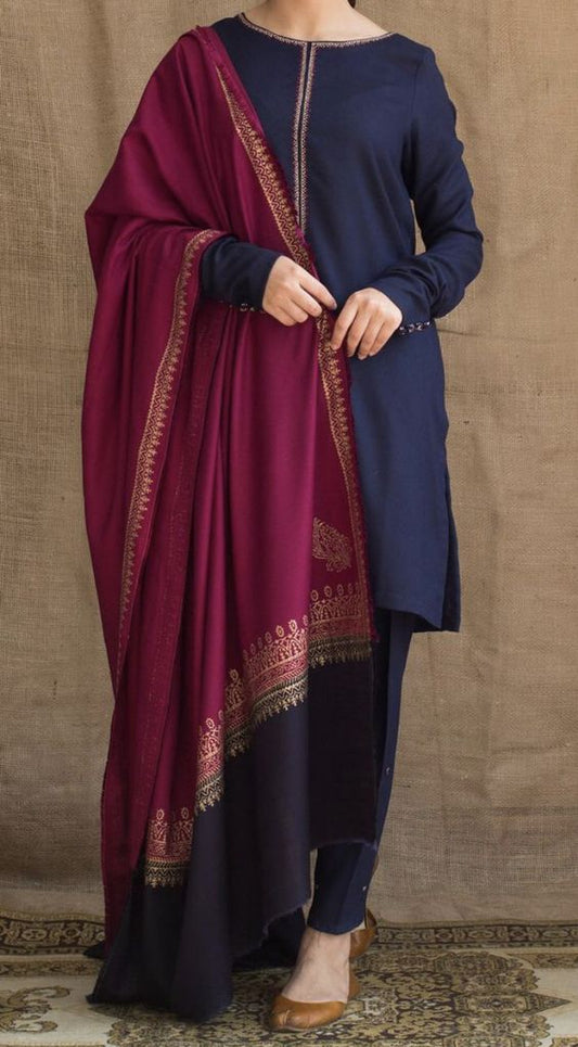 3 Piece Unstitched Embroidered Dhanak Suit | Vol 2