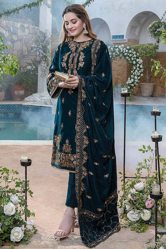 3 Piece Unstitched  Embroidered Velvet Suit | Vol 1
