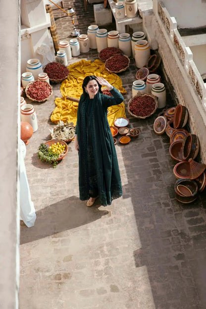 MB-935 3 Piece Unstitched Heavy Embroidered Lawn Suit with Four-sided Embroidered Lawn Dupatta