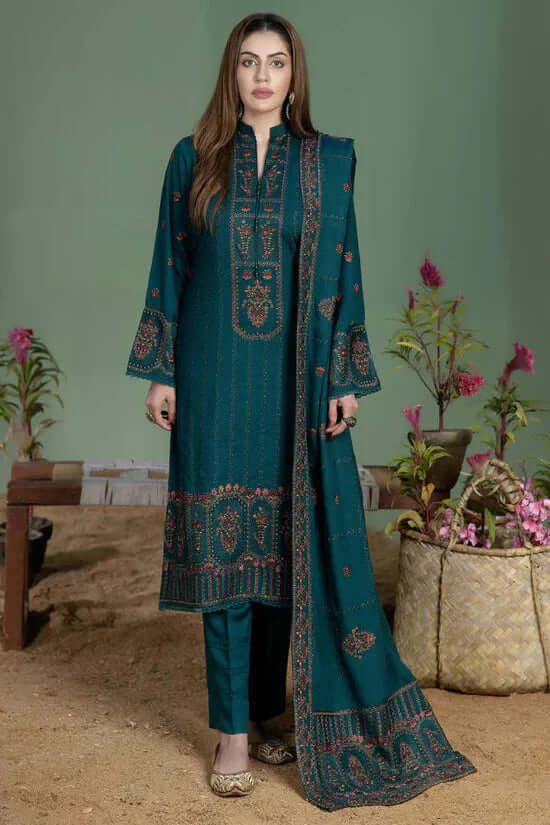 AJ-940 3 Piece Unstitched Heavy Embroidered Lawn Suit with Four-sided Embroidered Lawn Dupatta