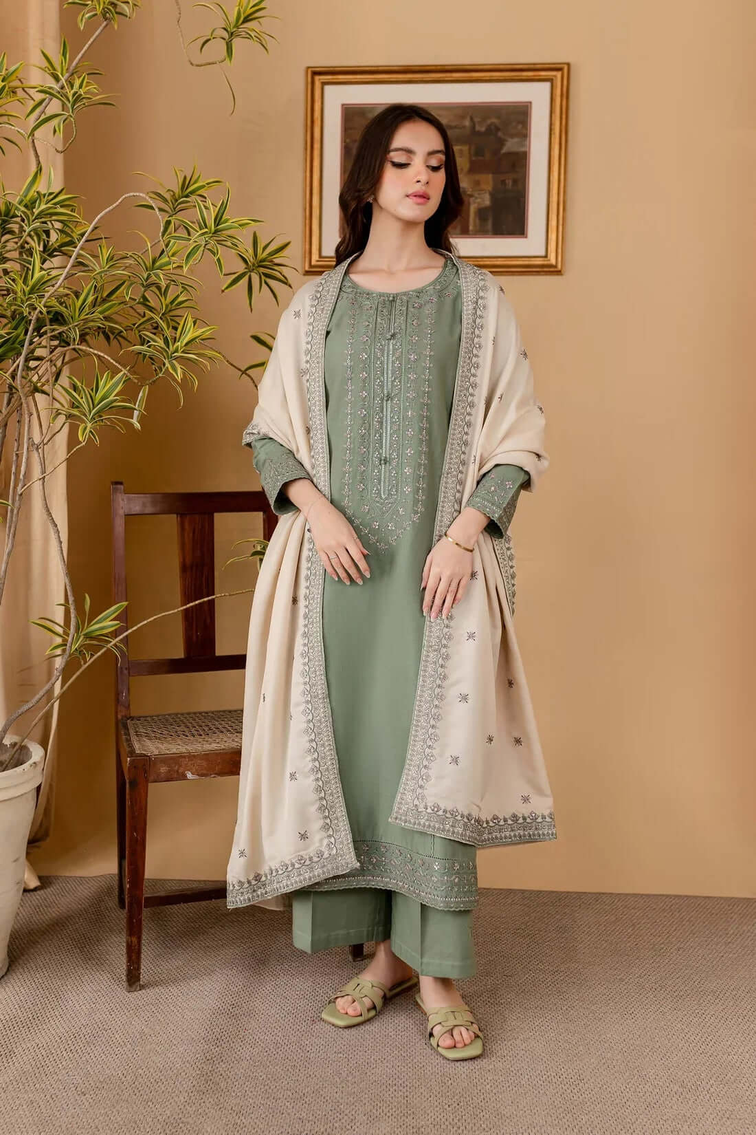 RP-600 3 Piece Unstitched Heavy Embroidered Lawn Suit with Embroidered Lawn Dupatta