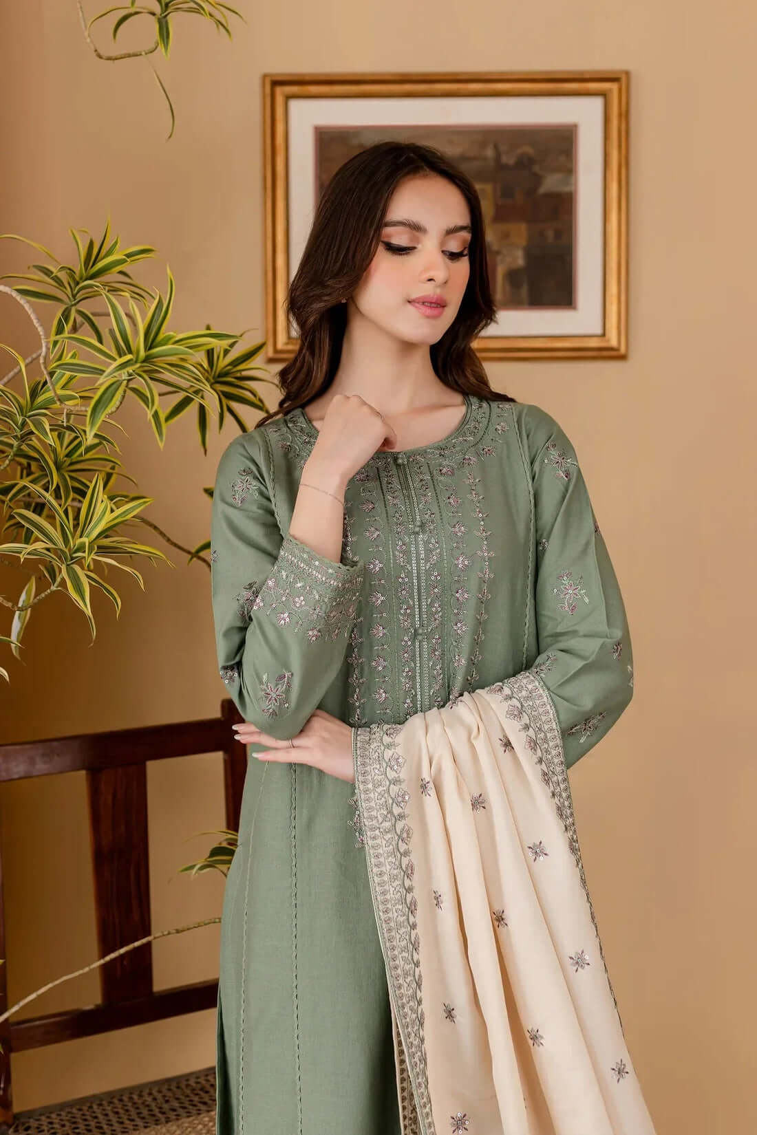 RP-600 3 Piece Unstitched Heavy Embroidered Lawn Suit with Embroidered Lawn Dupatta