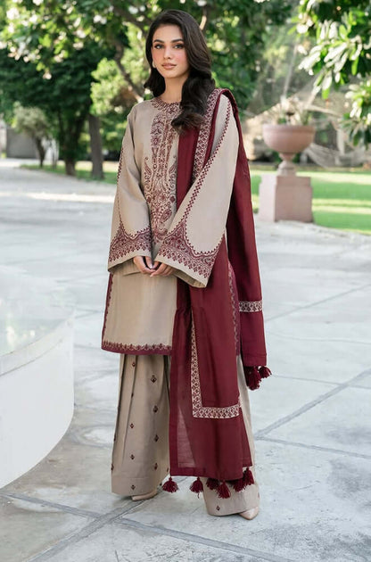 3 Piece Unstitched Heavy Embroidered Lawn Suit with Embroidered Lawn Dupatta