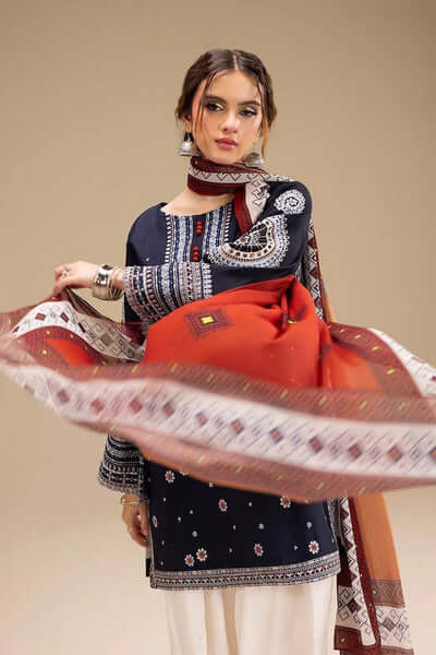 RR-610 3 Piece Unstitched Heavy Embroidered Lawn Suit with Printed Lawn Dupatta