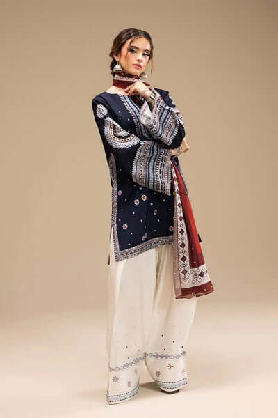 RR-610 3 Piece Unstitched Heavy Embroidered Lawn Suit with Printed Lawn Dupatta