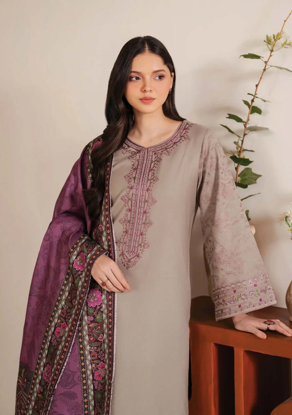 3 Piece Unstitched Embroidered Dhanak Suit | Vol 2