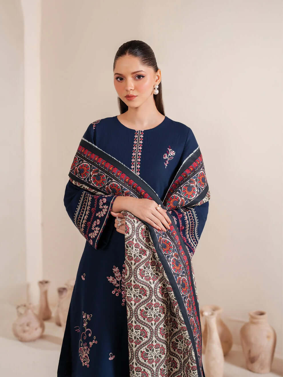 3 Piece Unstitched Embroidered Dhanak Suit  | Vol 2