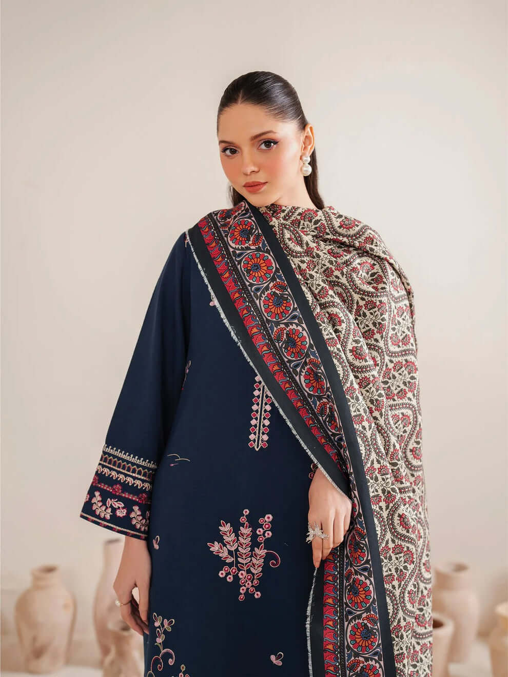3 Piece Unstitched Embroidered Dhanak Suit  | Vol 2