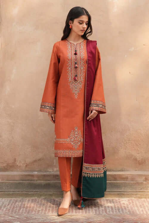 3 Piece Unstitched Embroidered Dhanak Suit | Vol 2