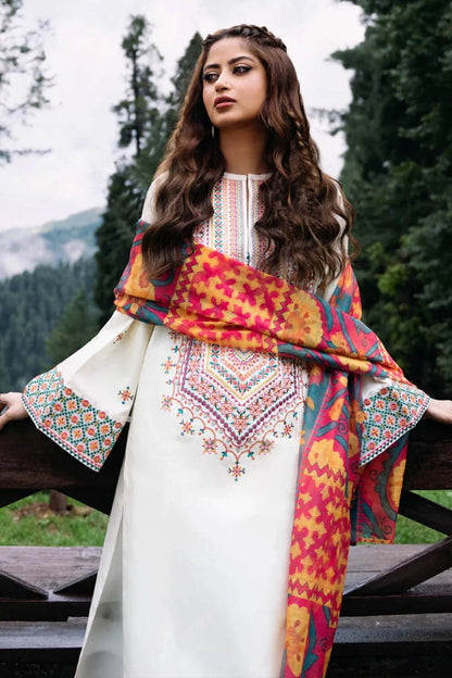 3 Piece Unstitched Heavy Embroidered Lawn Suit with Fine Printed Lawn Dupatta