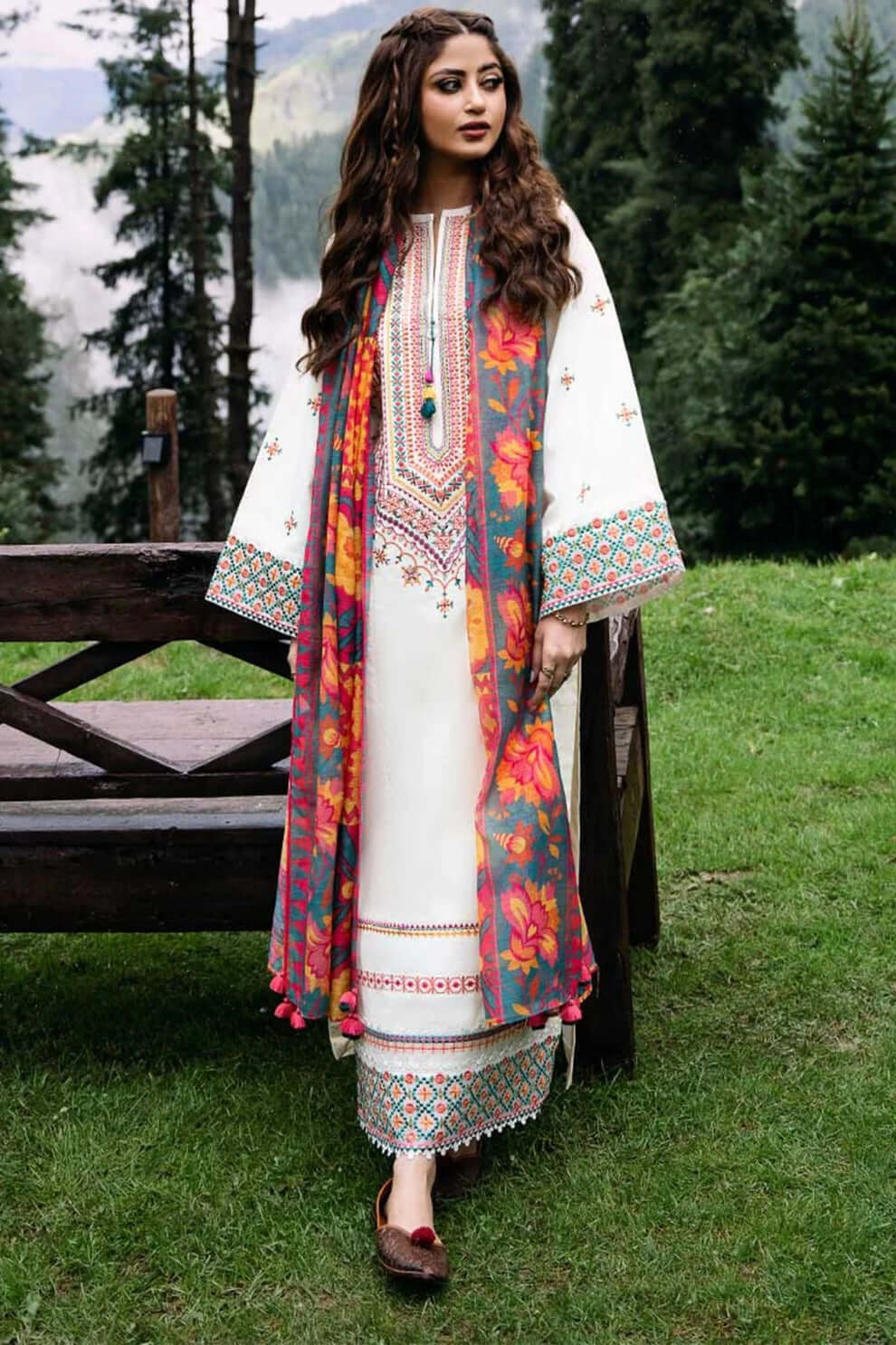 3 Piece Unstitched Heavy Embroidered Lawn Suit with Fine Printed Lawn Dupatta