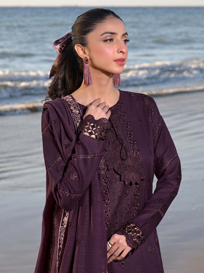 IZ 813L-3 Piece Unstitched Heavy Embroidered Chickan Kari Pure Lawn Suit with Heavy Embroidered Lawn Dupatta