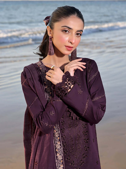 IZ 813L-3 Piece Unstitched Heavy Embroidered Chickan Kari Pure Lawn Suit with Heavy Embroidered Lawn Dupatta