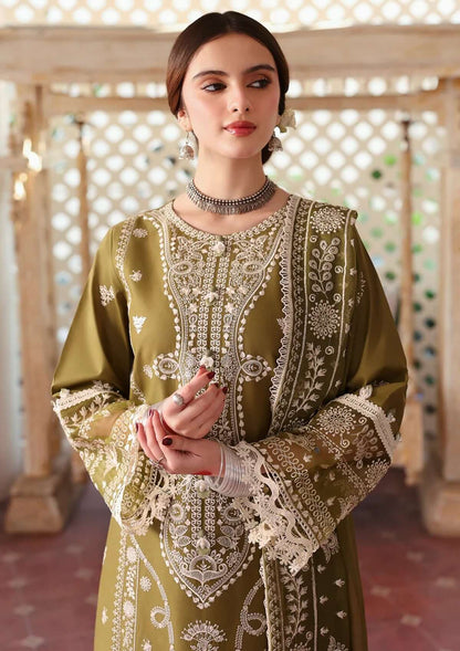 MR-590 3 Piece Unstitched Heavy Embroidered Lawn Suit with Heavy Embroidered Chiffon Dupatta